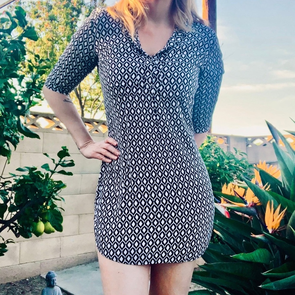H&M Black and White Geometric Mini Dress